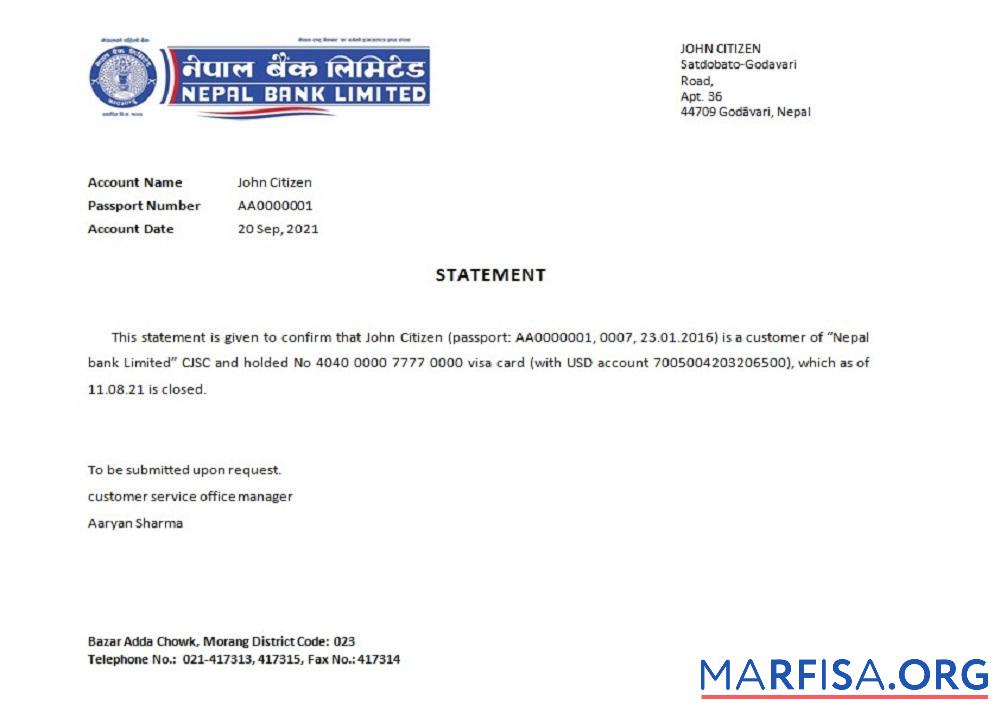 Blank Nepa Nepal bank closure reference template